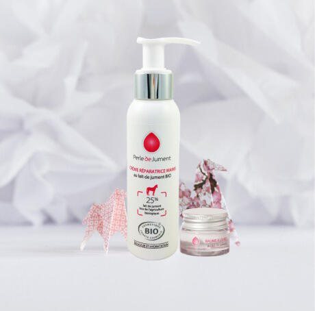 Coffret crème mains + baume lèvres + emballage cadeau