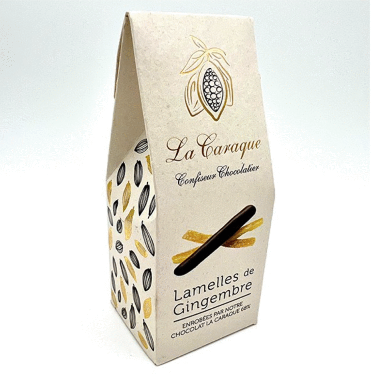 Lamelles de gingembre confit enrobé de chocolat noir 100 g